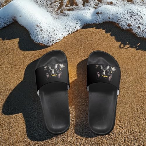 Jeiento Open Toe Slide Sandals for Women Men Non Slip Flat Bathroom Shower Shoes Soft Couple Home Shoes Dog Pattern3