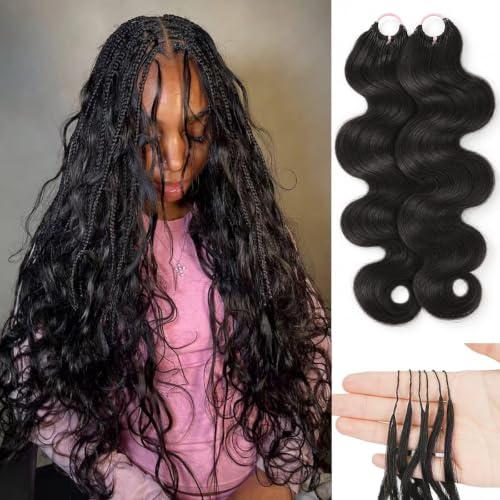 Liqusee Body Wave Miracle Knots Crochet Human Hair 18 Inch 120g Pre-Separated Knotless Feather Crochet Human Hair Bundles Boho Braids Crochet Hair for Black Women Reusable Natural Black