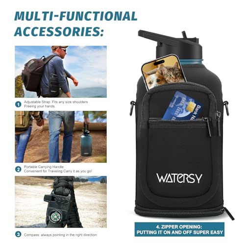 Image of 64oz Insulated Water Bottle (Cold for 48 Hrs),BPA Free&Leak Proof,Half Gallon Stainless Steel Water Flask,Water Jug with Straw Spout Lids for Gym,Hiking,Camping,Black Blue