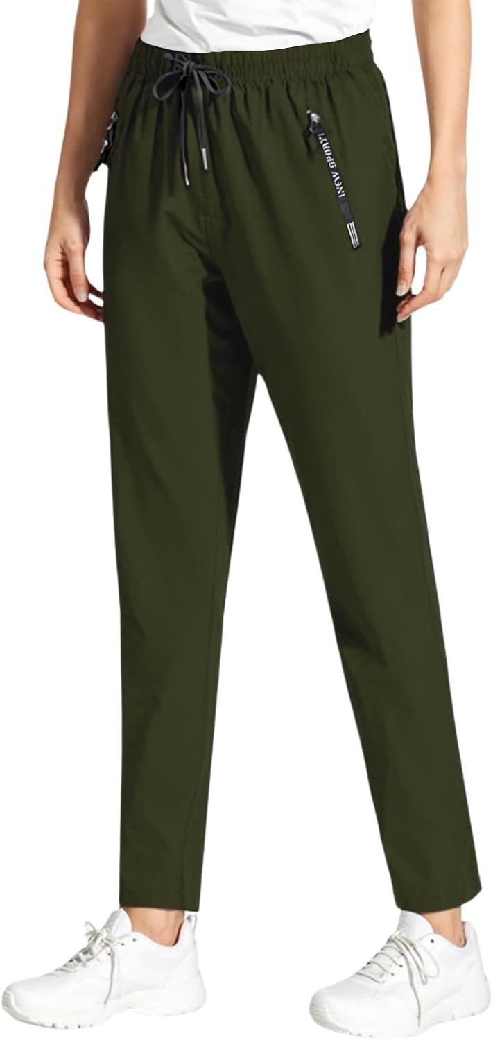 Beeswan Pants for Women Hiking High Waisted Workout Sweatpants Stretch Drawstring Summer Cropped Trousers with Pockets
