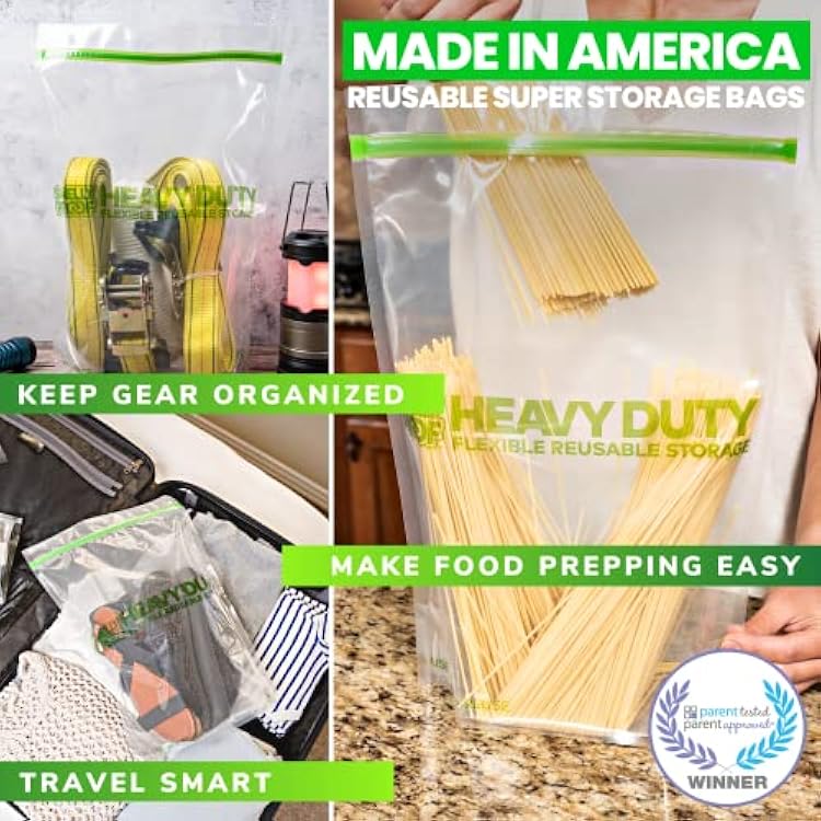 Smelly Proof Heavy-Duty Reusable Food Storage Bundle: XXL 2-Gallon, LRG Quart, and Expandable Snack Bags - Made in USA, BPA-Free Multi Size Pack - 20 Pieces