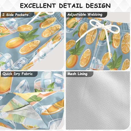 Boys Swim Trunk Quick Dry Orange Juice Glass Pattern Board Shorts Swimwear 6-14T3