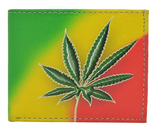 Leather Bi-fold Rasta Marijuana Wallet Bills Credit Card Holder Pockets Unisex Men Women Wallet