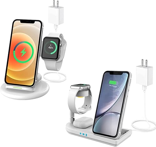 Juesstera Estación de carga Cargador inalámbrico rápido de 15 W con lámpara, soporte de carga plegable compatible con iWatch 76SE5432, AirPods