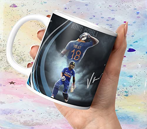 Image of Virat Kohli Printed Coffee Mug for Boys Kids Girls Birthday Gift for Friends Mugs for IPL Cricket Lover Royal Challengers Bangalore Mugs For Gift (Microwave Safe Ceramic Mug-350ml) - CRWM 44