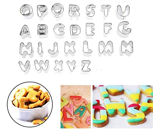Fantasyday Gift Set Classic Holiday Large Alphabet Fruit Cookie Cutter Kit - 3 Inches - Stainless Steel Pastry Cutters Set For Biscuits, Dough, Fondant, Donuts - 26Pcs Educational Letters Cutters #1 #TOP7