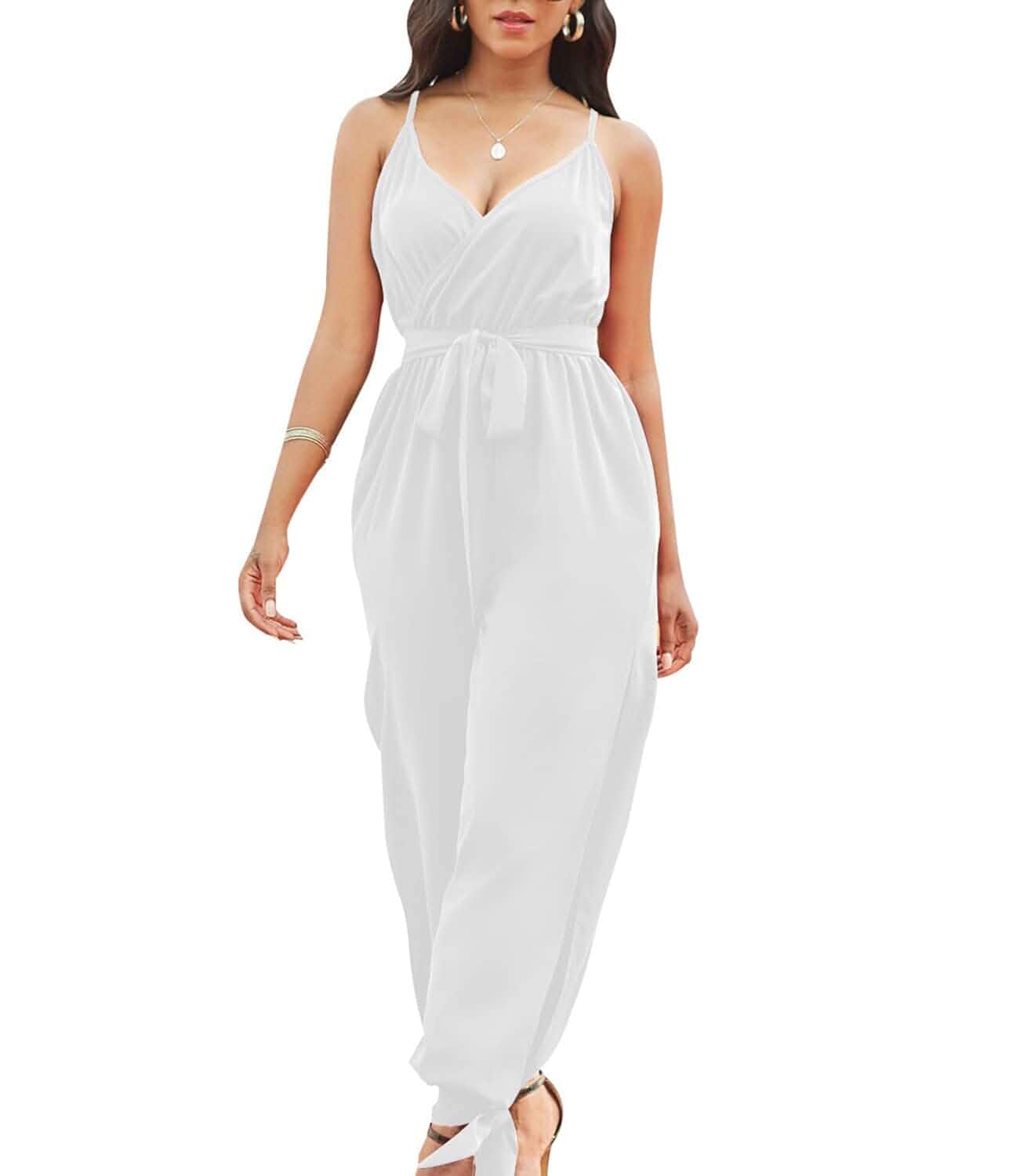 LightlyKiss Casual Summer Dressy Jumpsuits for Women Spaghetti Strap Wide Leg Split Long Pants Loose Fit Rompers Sleeveless · Solid