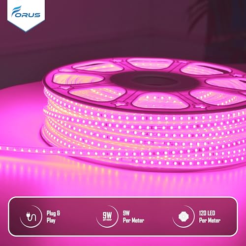 Image of Forus 40 Meter LED Rope Strip Light | Waterproof Outdoor Flexible Decorative Lighting | LED Neon Rope Light for Diwali, Christmas, Balcony, Ceiling & Home Decor, Pink 1Pc with 4 Connectors