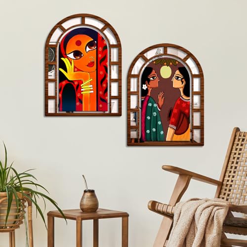 Image of Sehaz Artworks JamniArt Mirror Jharokha Wall Decor for Living Room-40x30 CM