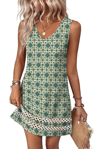 Summer Dresses for Women 2026 Elegant Classy V Neck Sleeveless Casual Dresses Plus Szie Spring Sundresses Business Casual Outfits Green Floral Dress S