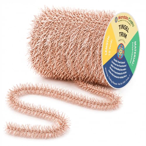 Mandala Crafts Metallic Rose Gold Glitter Tinsel Garland for Decorations