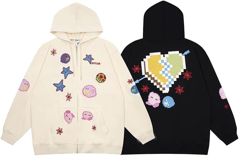 Miniatura 3 de CYee Sudaderas con capucha unisex con cremallera con gráficos de dibujos animados, estilo punk, Acubi, Y2K, manga larga, sin botones, con cordón