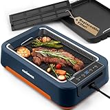 Electric Grill, CUSIMAX 1500W Smokeless Indoor Grill with Filter, Korean BBQ Grill with Removable Non-stick Grill & Griddle Plate, Smart LED Display, Temperature Control, Dark Blue(New Model)