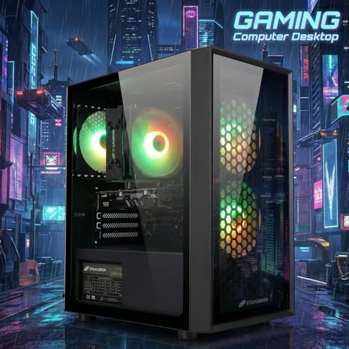 Image of STGAubron Gaming PC Computer Desktop, Radeon RX 560 4G, Intel i7 Xeon E5 up to 3.0GHz, 16GB RAM, 512GB SSD, WiFi, BT 5.0, RGB Fan x3, Windows 11 Home