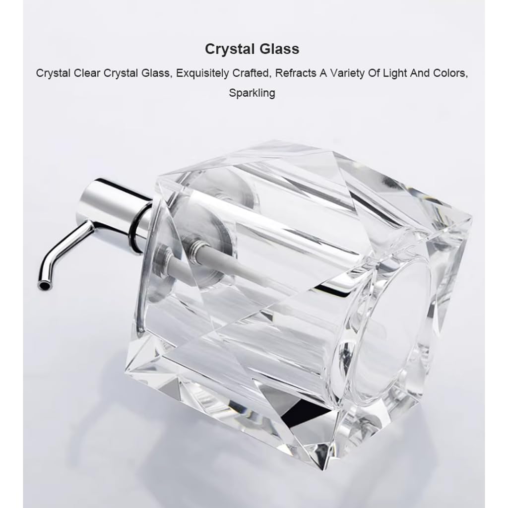 Płynu Kristallen glazen zeepdispenser 250 ml / 8,4 oz Lotiondispenser met messing gegalvaniseerde pompkop Moderne decoratieve handzeepdispenser voor hotelbadkamer biura