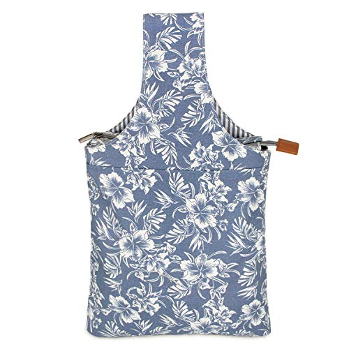 Teamoy Knitting Bag, Canvas Yarn Tote Project Bag for Knitting Needles, Yarn and Crochet Supplies, Perfect Size for Knitting on The Go, Blue Flowers
