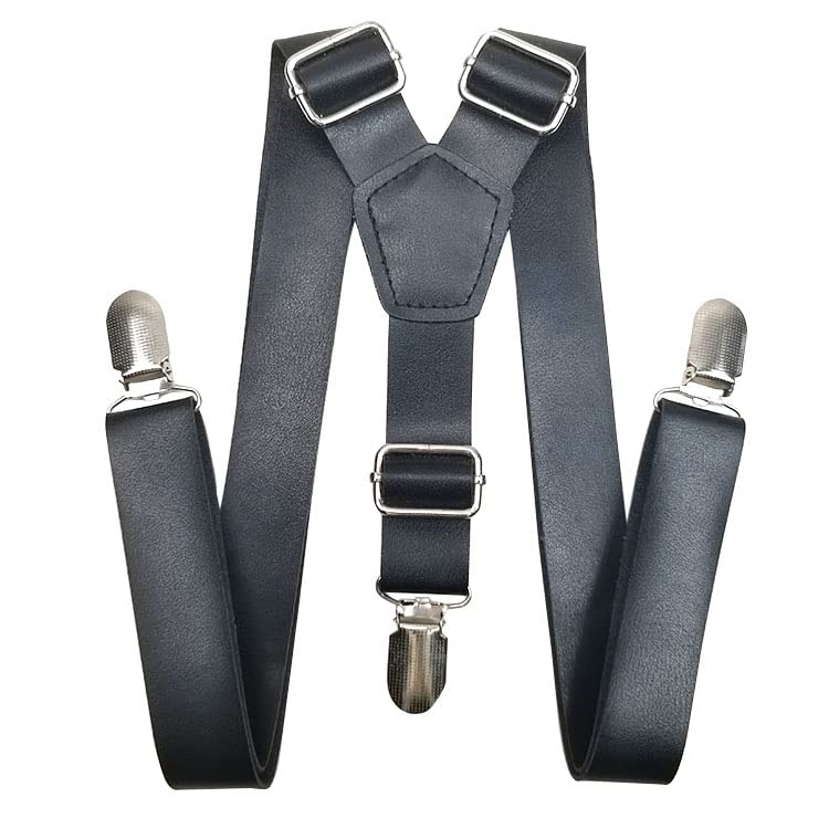 Retro Seventy2Mens Braces PU Leather Adjustable Suspenders Stainless Steel Metal Clips One Size Heavy Duty Handmade Braces Unisex