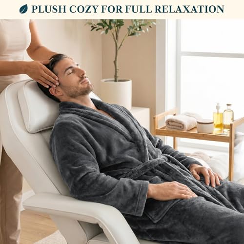 Image of PAVILIA Mens Soft Robe Bathrobe for Men, Lightweight Fleece Male Robe Long Bath Shower Spa