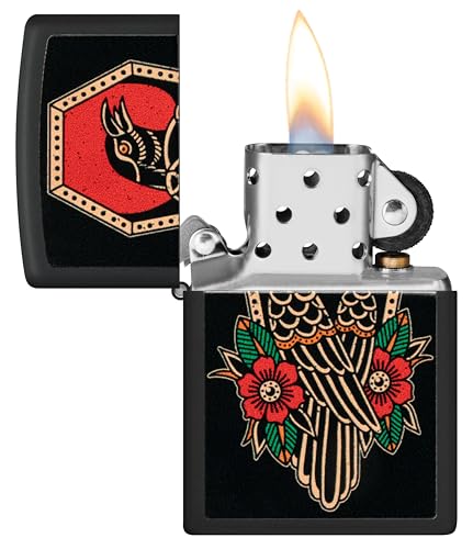 Image of Zippo Crow Tattoo Windproof Lighter - Bold Raven-Inspired Ink Design, Color Image on Matte Finish, Refillable