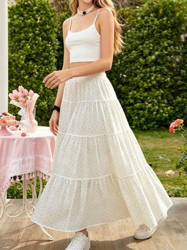 Image of Verdusa Women's Long Maxi Skirt Boho Flowy Flared Ruffle Skirts 2026 Beach Vacation Summer Going Out Outfits