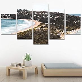 SIGNWIN 5 Panel Canvas Wall Art Beach Blue...