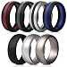 Saco Band Mens Silicone Rings Wedding Bands - 7 Pack (Middle Line Blue Red Black Gray, Silver, Dark Silver, Black, 9.5-10 (19.8mm))