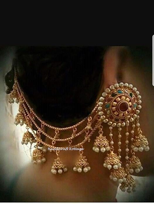 Jewel India Bollywood Traditional Wedding Party-wear Gold Plated Pearl Beads Indian Bahubali Designer Chandbali Jhumka Jhumki Earrings
