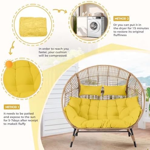 Image of ARMAISH India Double Seater Cushion Set - Polyester Fabric Padded Seat for Hanging Egg /Garden Jhula(Cushion ONLY Yellow)