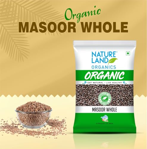 Image of Natureland Organics Masoor Whole /Sabut Pouch, 1 kg (Pack of 3)