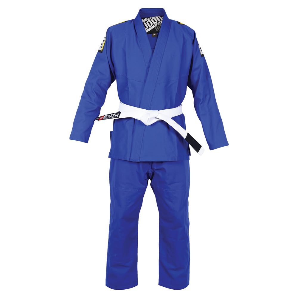 Buddha Fight Wear -Kimono Premium Infinity schwarz Jiu Jitsu Brasilianer / BJJ Gi mit weißem Gürtel, Unisex Erwachsene