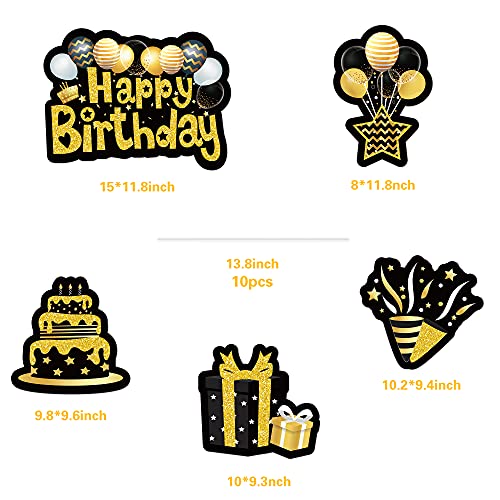 Watinc Set Of 5 Happy Birthday Yard Signs With Stakes Black Gold Large Waterproof Lawn Sign Glittery Balloons Cake Gift Box Ribbons Birthday Party Decorations Supplies Photo Props For Outdoor Garden #TOP1