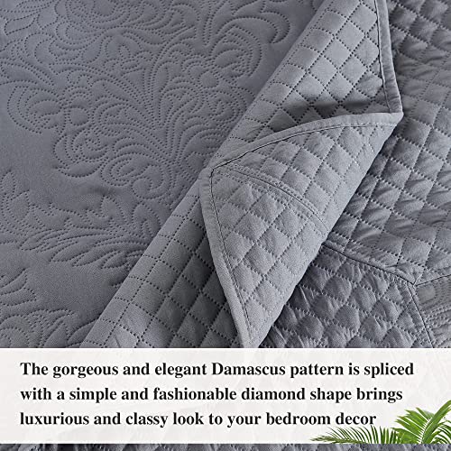 Image of ENJOHOS Oversized King Bedspreads 128x120, California King Quilt Sets, Extra Wide Large King Size Quilts for Bed, Lightweight Reversible Microfiber 3Pieces Cal King Dark Grey Quilt