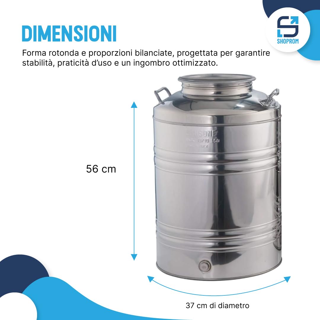Ölkanister aus Edelstahl, 50 Liter, Lebensmittelbehälter mit Deckel und Hahn, rostfrei, für Öl Wein und Flüssigkeiten