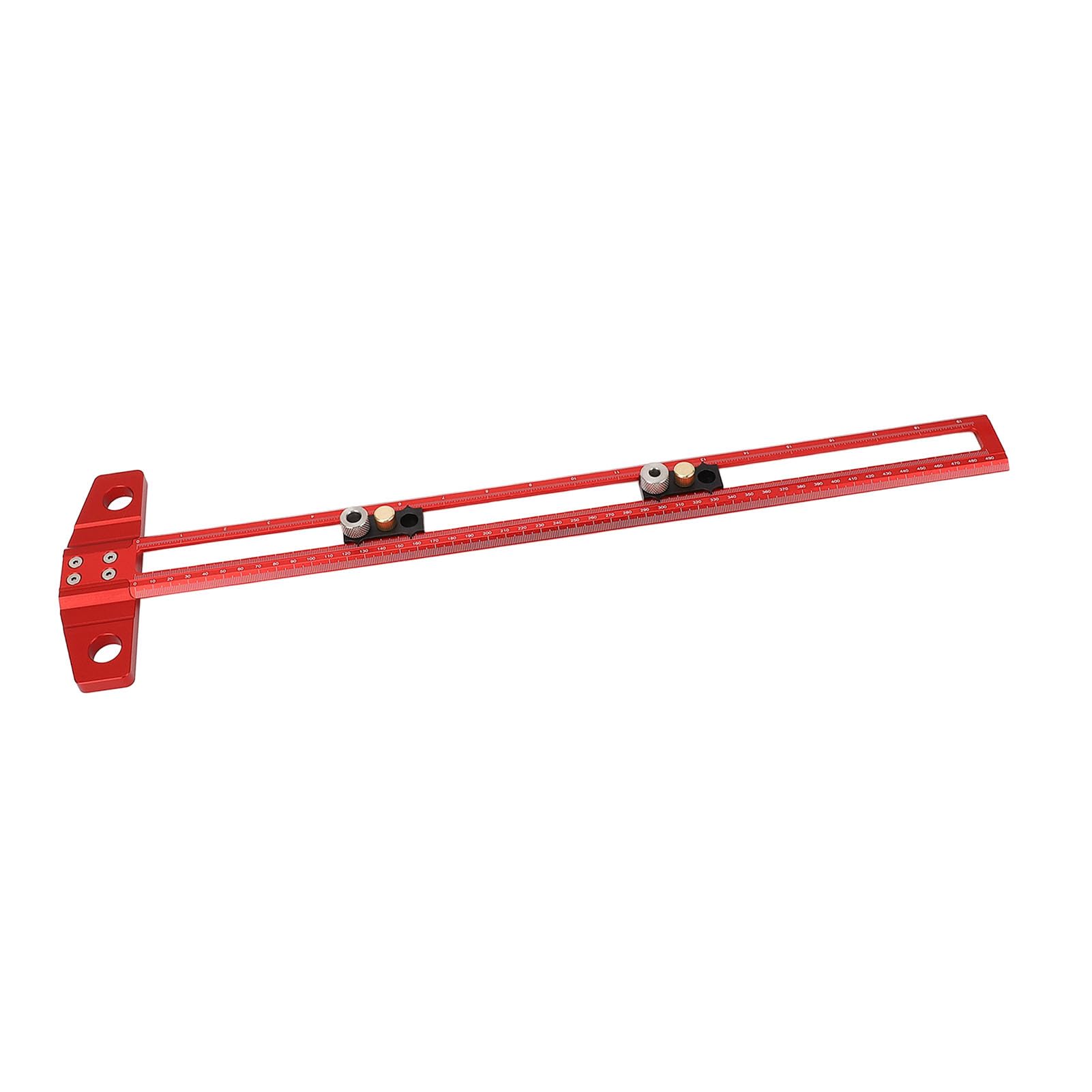 Escuadra en T profesional para carpintería, escala métrica en pulgadas de aleación de aluminio de 50 cm con fundas de taladro de 6, 8 y 10 mm para carpintería, bricolaje y