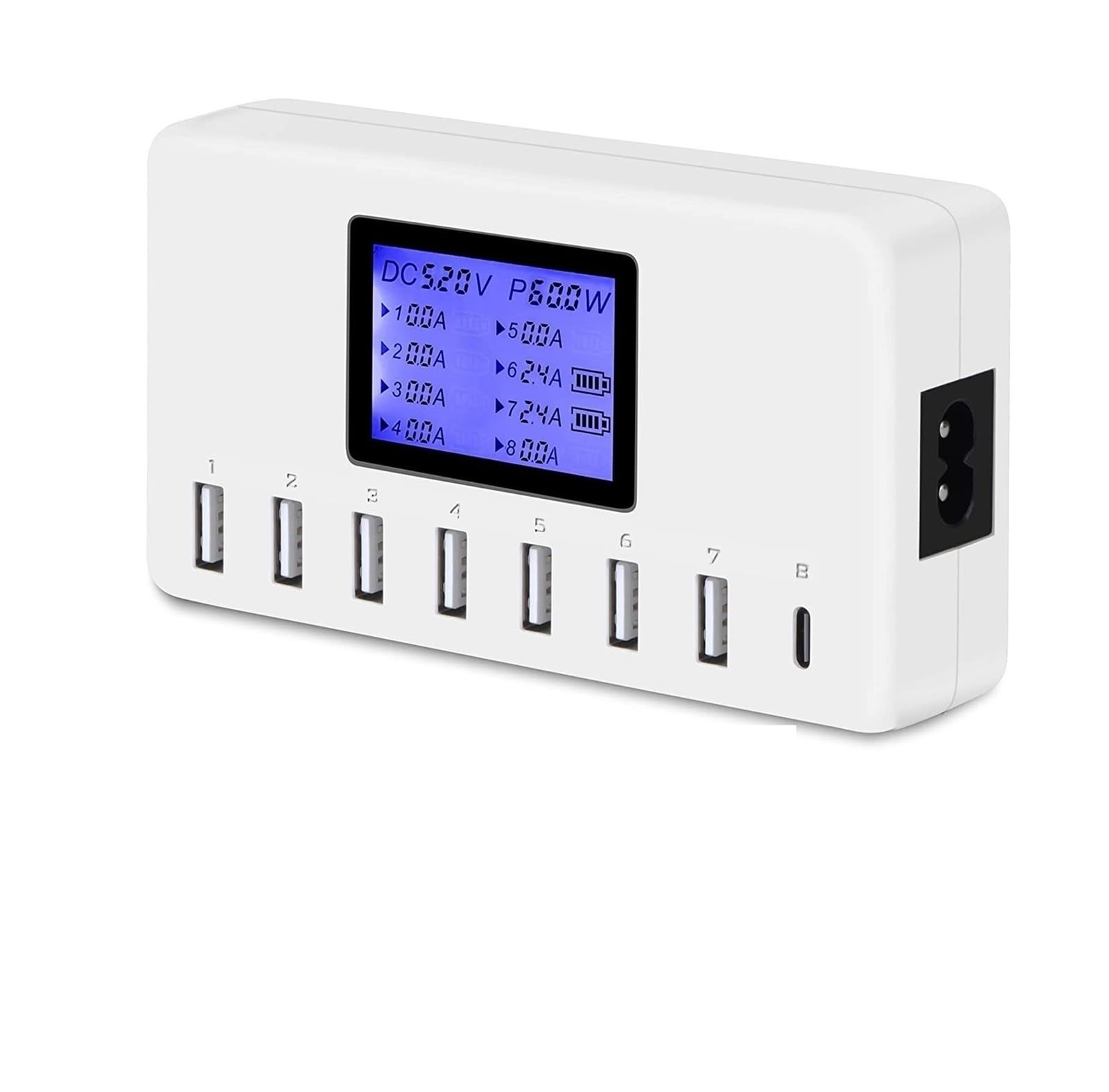 Ładowarka USB, Stacja ładująca USB 8 portów 60 W/12 A wieloportowa ładowarka USB typu C z wyświetlaczem LCD do telefonów komórkowych i tabletów wielu urządzeń