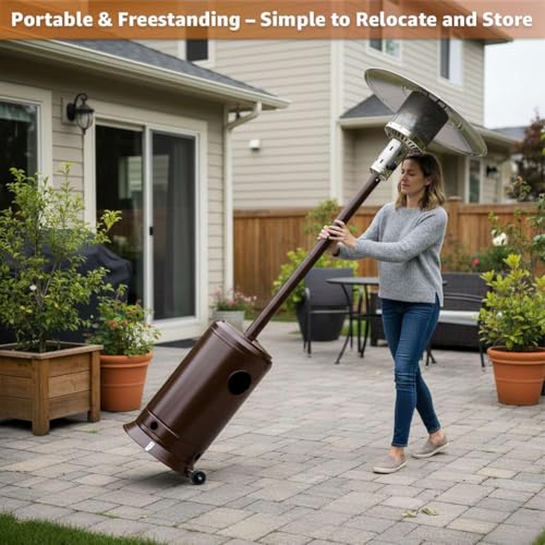 Brown Steel Propane Patio Heater 47,000 BTU – Portable Outdoor Gas Heater with Round Reflector & Stainless Steel Burner for Backyard, Restaurant, Bar, Deck, Poolside, Garden, Outdoor Events - Image 3