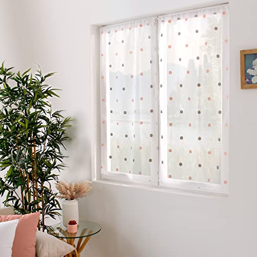 Enjoy Home – Par de acristalamientos Smarties – Diseño Bordado – 100% poliéster – 60 x 120 cm – Color Gris/Rosa