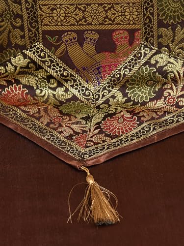 Image of Banarasi Brocade Zari Silk Table Runner Dinning & Centre Table Runner 177 By 30 CM (Brown, Elephant)