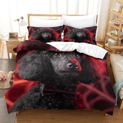 Linge de lit caniche noir portrait formel 3D microfibre de luxe