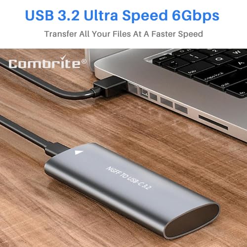 Combrite M.2 NGFF SSD Enclosure USB-C 3.2 Ultraspeed External HDD Caddy Tool-Free Design, For M2 NGFF SATA SSD 2230/2242/2260/2280, Aluminum M.2 Enclosure - Image 3