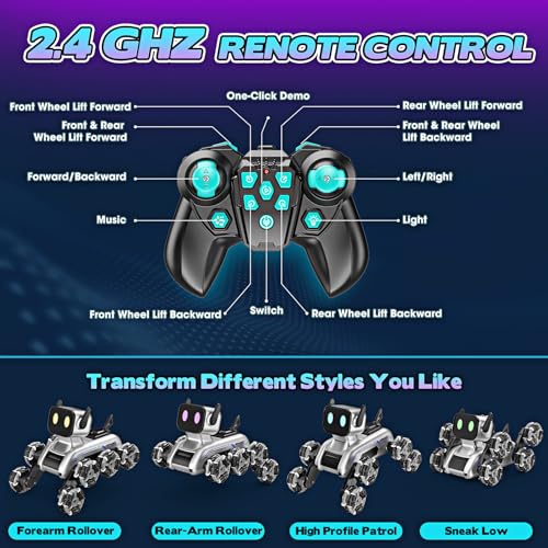 Yeriayha Roboter-Hundespielzeug für Jungen im Alter von 8–12 Jahren, 8WD ferngesteuertes Auto, 2,4 GHz Rc Auto mit Licht und Sound, Spielzeug Geschenke für 6 7 8 9 10 11 12 Jahre alte Jungen
