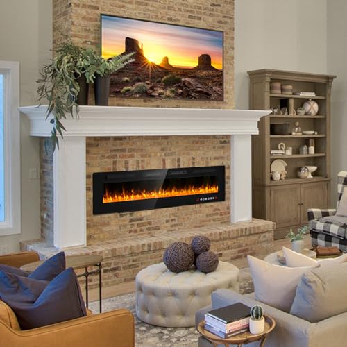 BREEZEHEAT 72inch Electric Fireplace Recessed Wall MountedUltra Thin Fireplace Heater for