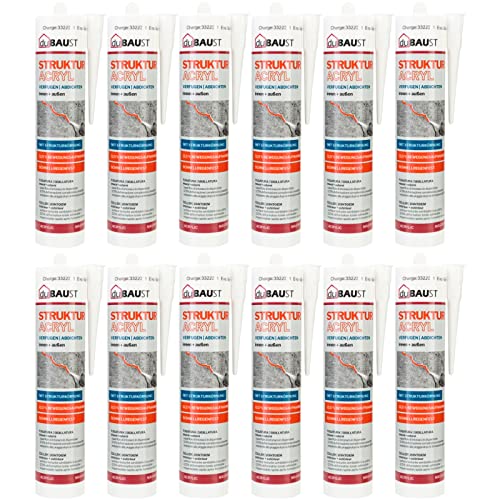 12x dubaust PAC24 Putzacryl Strukturacryl Acryldichtstoff 12 5% Bewegungsaufnahme körnige Struktur für Putz Risse Ausspachtelungen Innen und Aussen 310ml Weiss