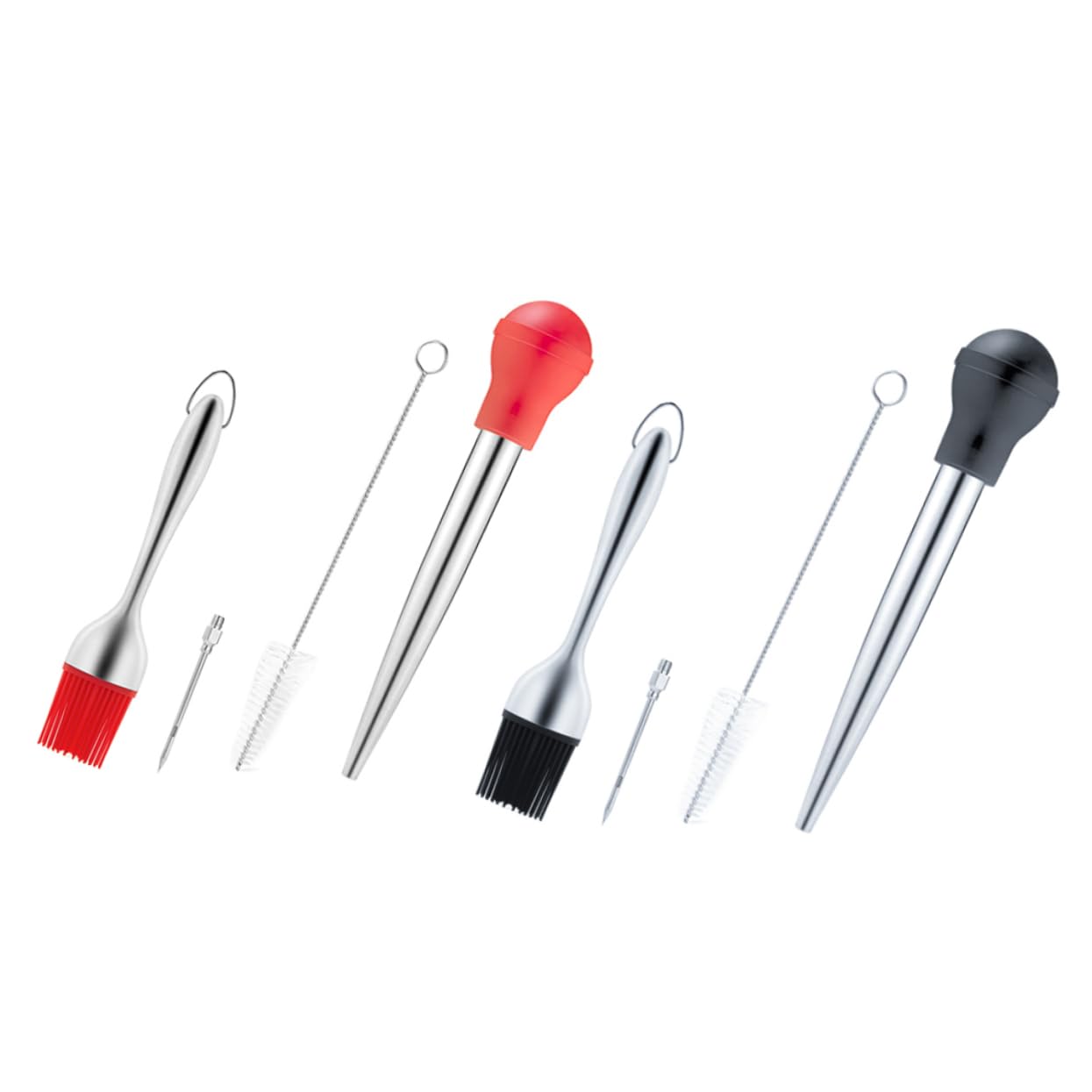 BESTYASH 4Pcs Stainless Steel Turkey Baster with Food Grade Silicone Brush and Seasoning Barbecue Tool for Juicy Meat Flavor Red