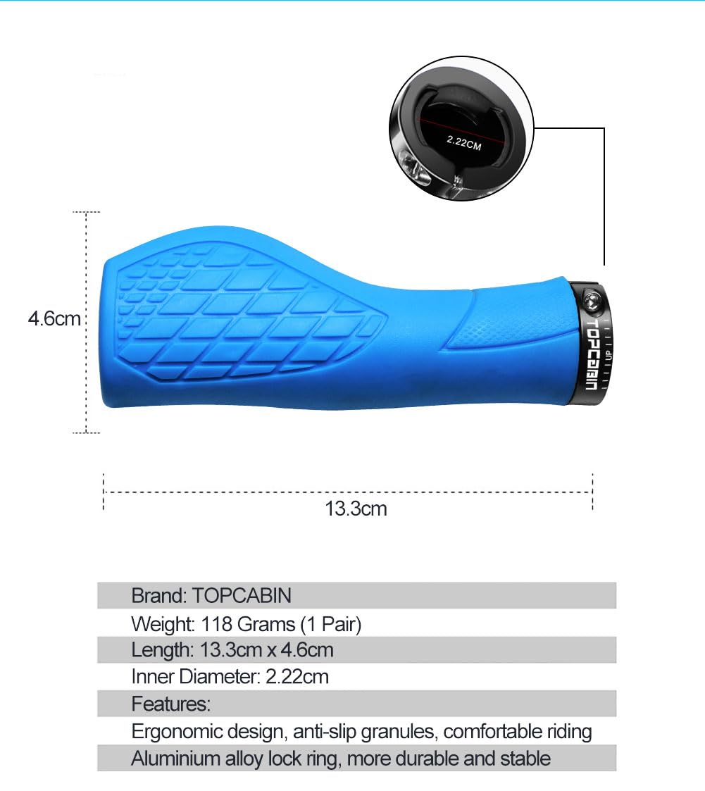TOPCABIN Fahrrad-Lenkergriffe, Aluminium, ergonomische Fahrradgriffe, gepolsterte Vibrationen, Komfort-Fahrradlenkergriffe, Mountainbike, BMX, Fahrrad-Griffe für Roller