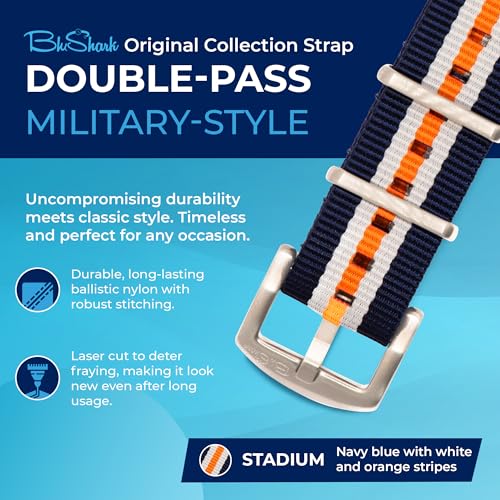 Image of BluShark - Original Collection Military-Style Waterproof Watch Strap, Fits All Timepiece Brands, Durable Nylon Wristwatch Accessories with Stainless Steel Buckle - 18mm, 20mm, 22mm & 24mm Watch Bands