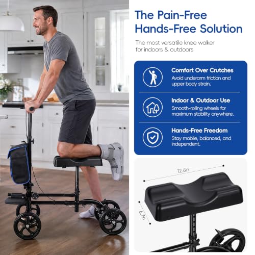 Image of BlessReach Premium Knee Scooter - High Carbon Steel Knee-Scooter with Shock Absorption & Removable Bag, Adjustable Foldable Knee Scooters for Foot /Ankle Surgery Recovery