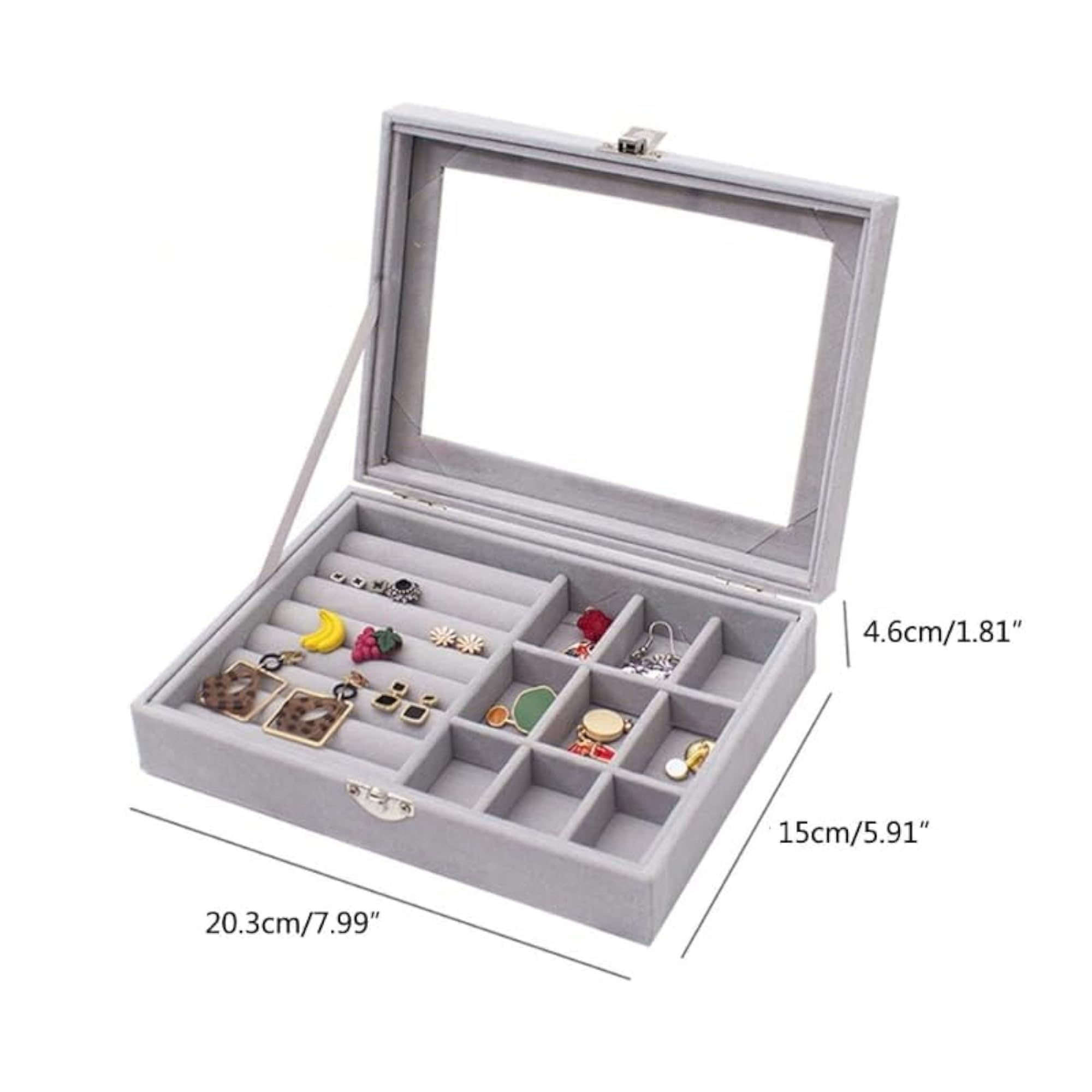 Velvet Jewelry Organizer Box with Clear Lid, Lockable