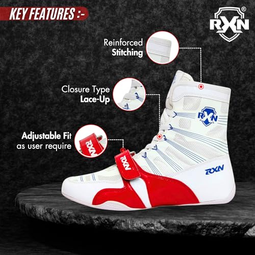 Image of RXN Boxing Shoes for Men and Women Lace Up Non Slip Rubber Sole Lightweight Mid High Top | Knockout High Top Boxing Boots for Men & Women