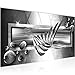 Runa Art Wandbild Abstrakt 1 Teilig 100 x 40 cm Modern Bild auf Vlies Leinwand Silber Wohnzimmer Schlafzimmer Schwarz Weiss 026912c